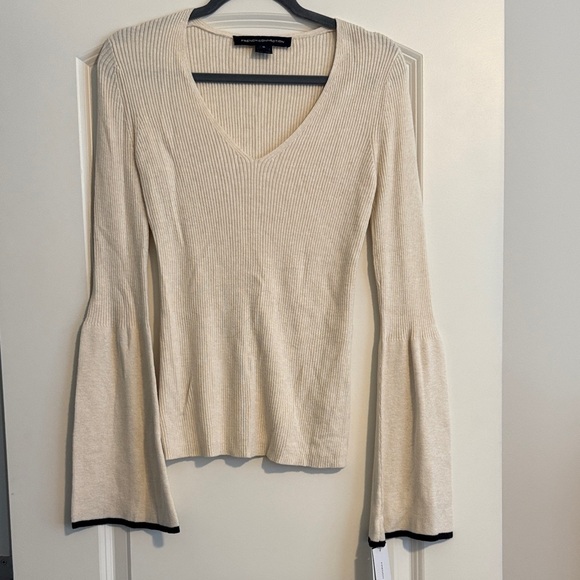 French Conmection Cream V-Neck Bell Sleeve Top - Picture 1 of 3